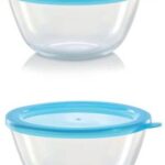Borosil MIXING BOWL SET OF 2 ( 500ML+500ML) WITH BLUE LID Borosilicate Glass Bowl Set  (Clear, Pack of 2)
